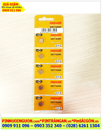 COMBO 01vỉ 5viên Pin đồng hồ 1.55v Silver Oxide MAXELL SR716SW - Pin 315 chính hãng, Xuất xứ NHẬT